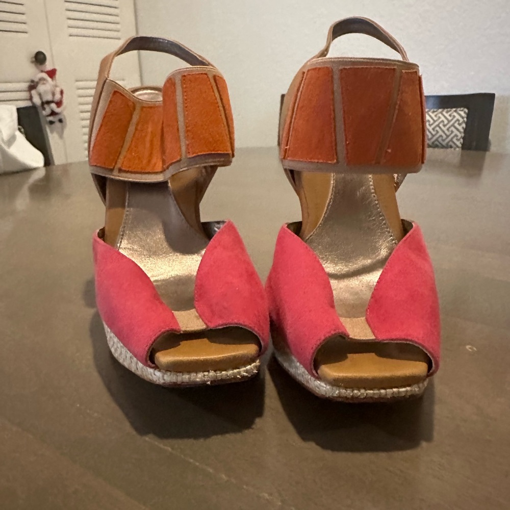 Vibrant Pink and Orange Women's Wedge Sandals